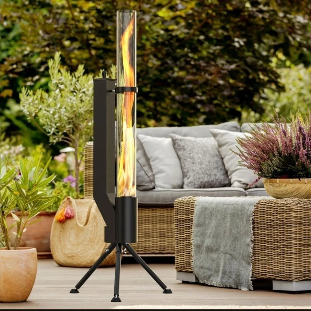 Vertical iron wood burning rocket furnace heating stove for outdoor courtyard and garden use