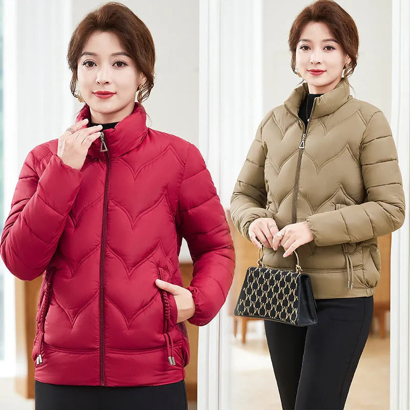 Women's loose fit pure cotton stand collar top in solid colour with long sleeves