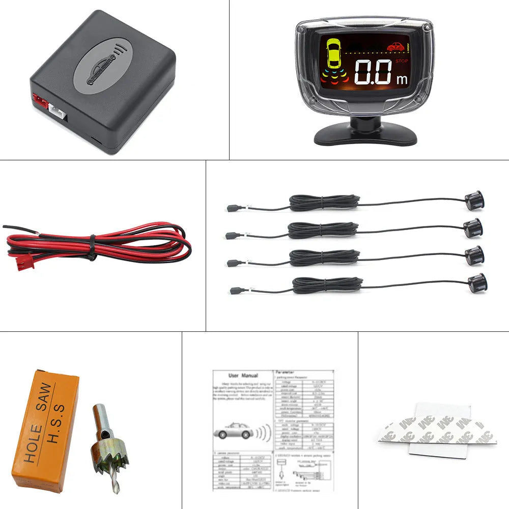 Wireless vehicle reversing sensor system with LED display and four ultrasonic probes