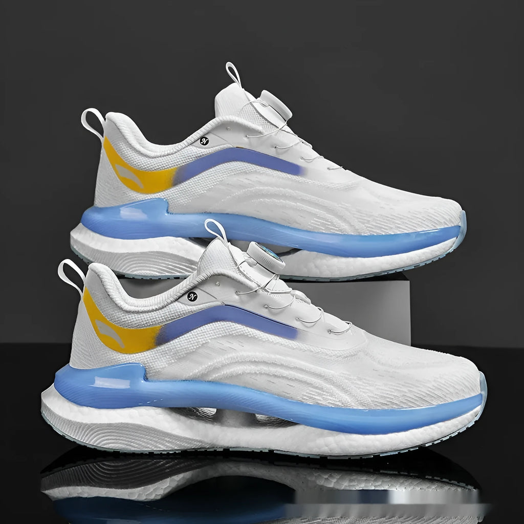 Men's high-top breathable running sneakers in cotton candy colour with buckle fastening and composite sole