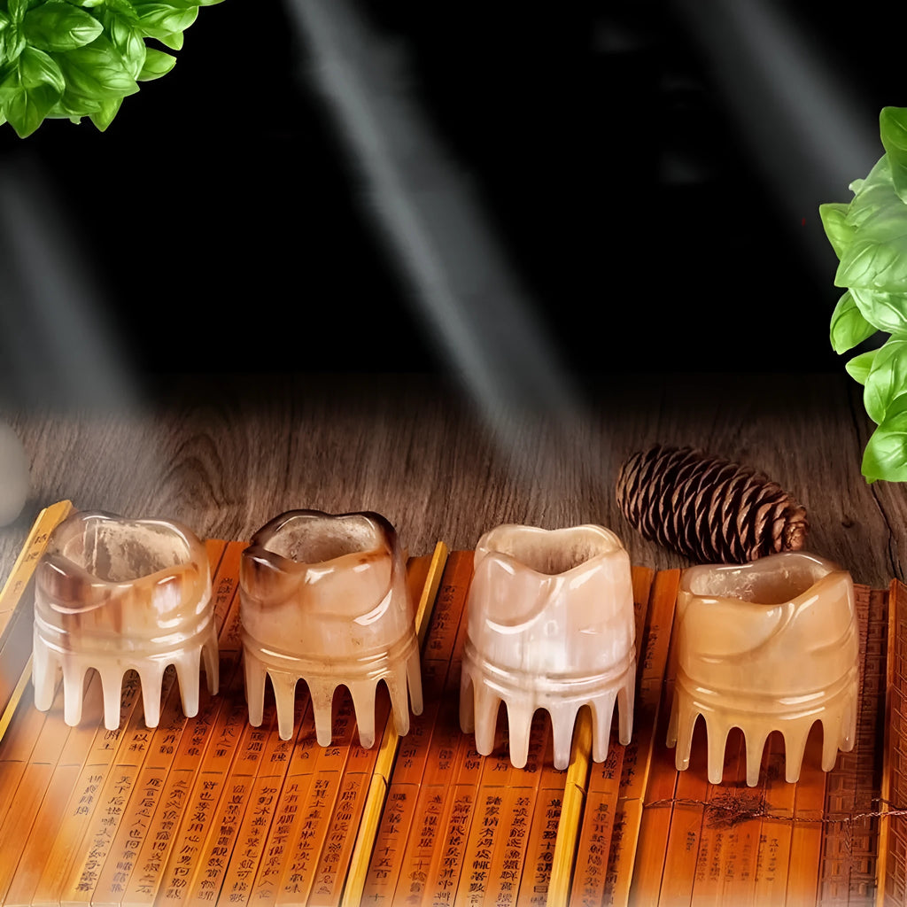 White buffalo horn massage comb with wide teeth and pointed tip design for female head meridian therapy