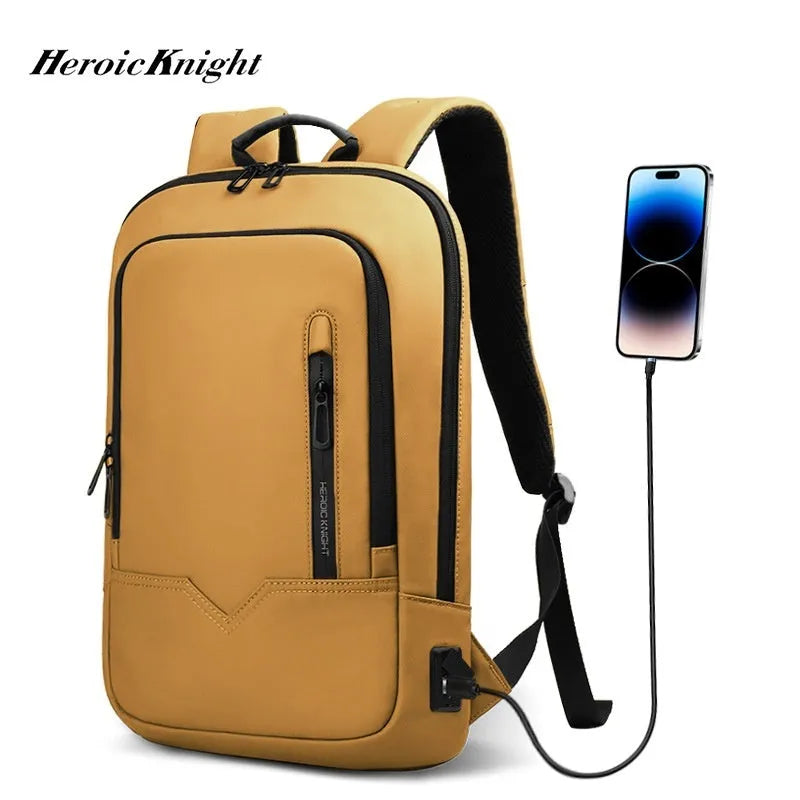 Men's lightweight polyester laptop backpack with USB charging port in multiple colour options