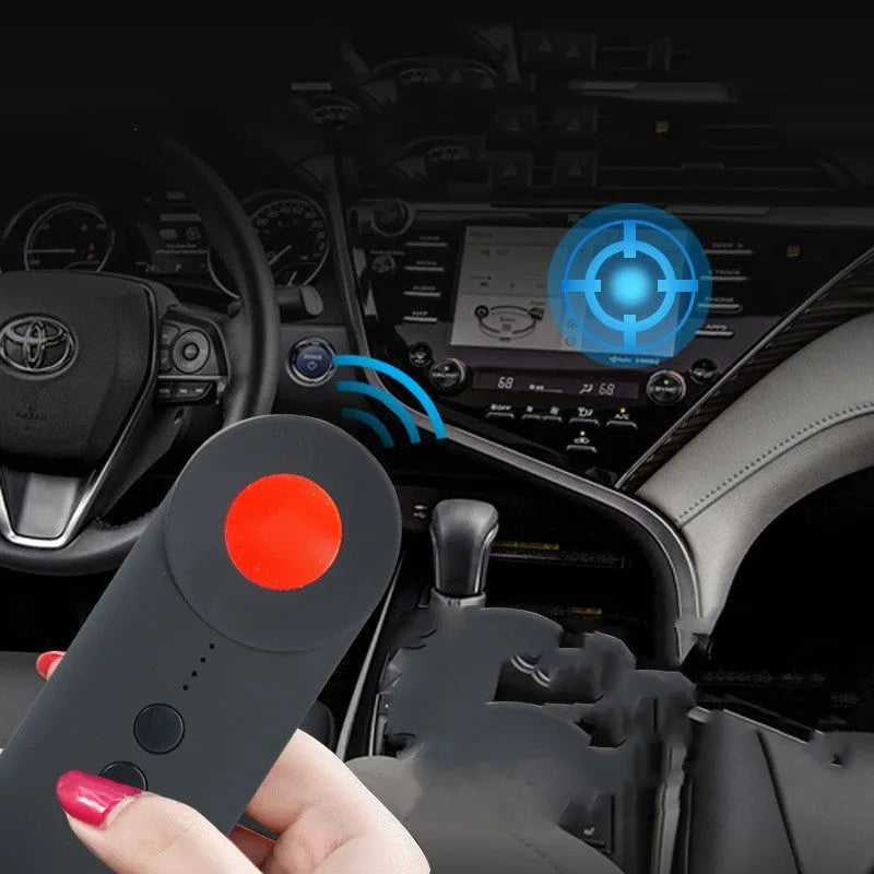 Black portable GPS detector and hidden camera finder unit on a white background