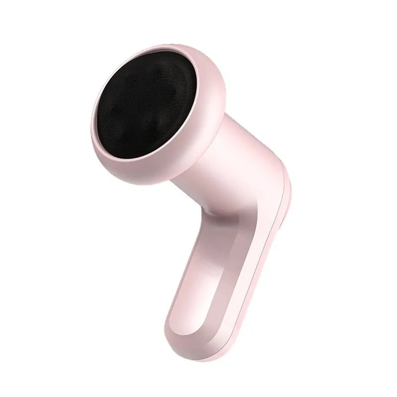 A pink, white and black handheld USB electric massager for neck, back and leg muscles.