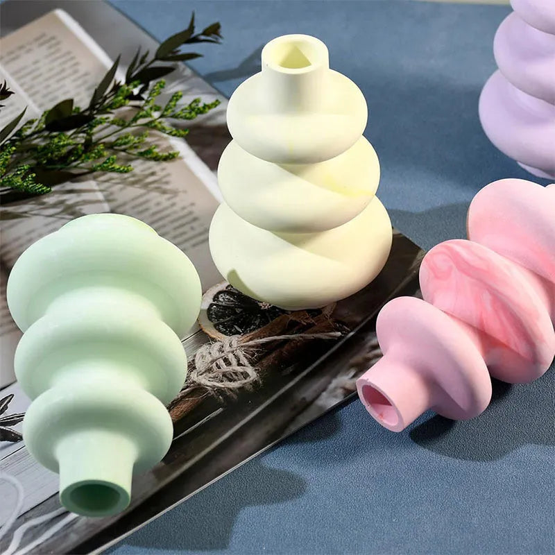 Three layer circle vase silicone mould in modern irregular shape design