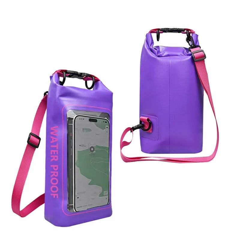 Army Green 2L waterproof PVC mesh crossbody bag for phones, shown with adjustable strap.