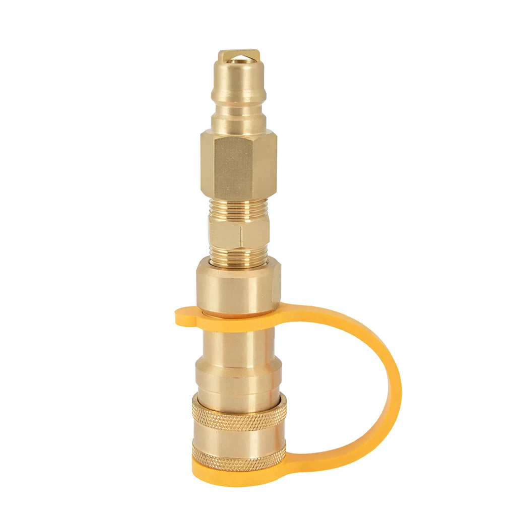 Brass propane gas charging connector with 3/8 American standard thread and gold colour finish