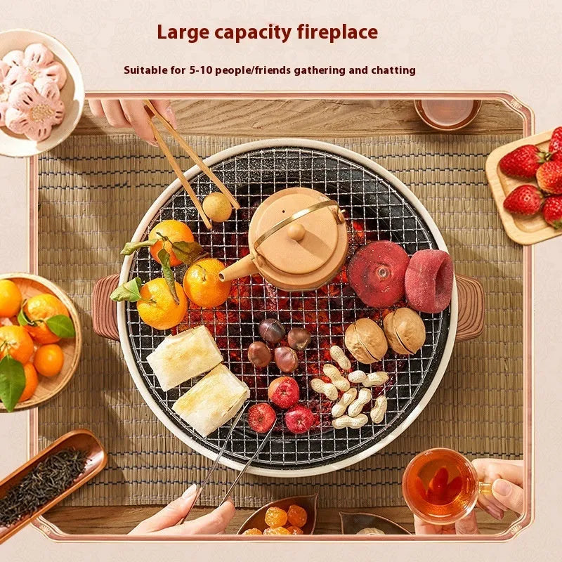 Portable indoor charcoal cooking stove with grill rack disk for baking and tea preparation