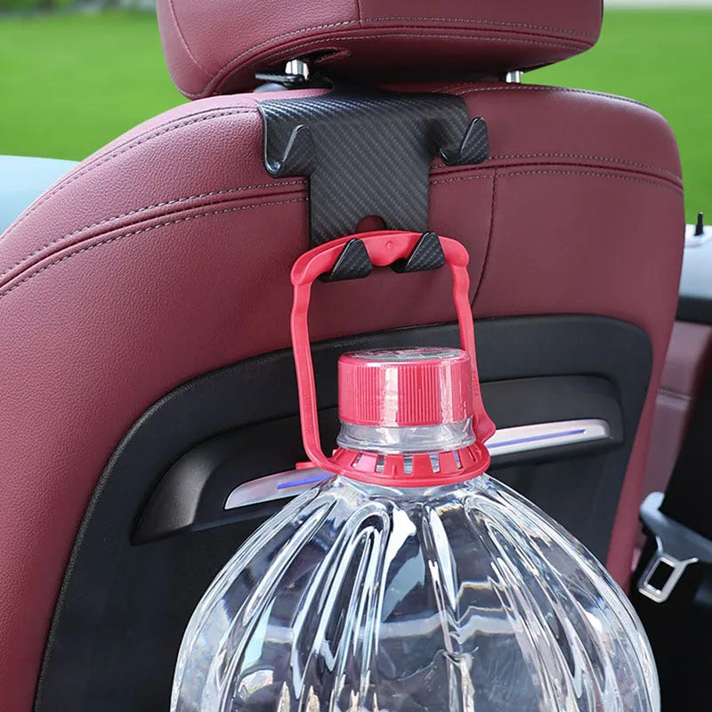 Black car multifunction hook bracket with integrated phone holder for rear seat storage organisation