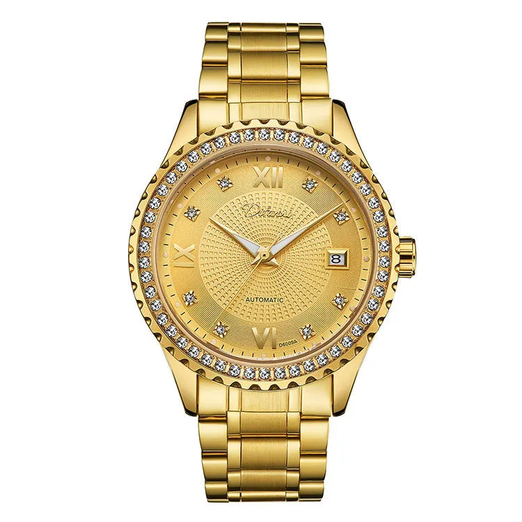 Fashionmonger gold and silver automatic mechanical watch with luminous hands on a black or white dial.