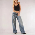 Cotton loose straight wide leg mop trousers in blue colour with low waist design