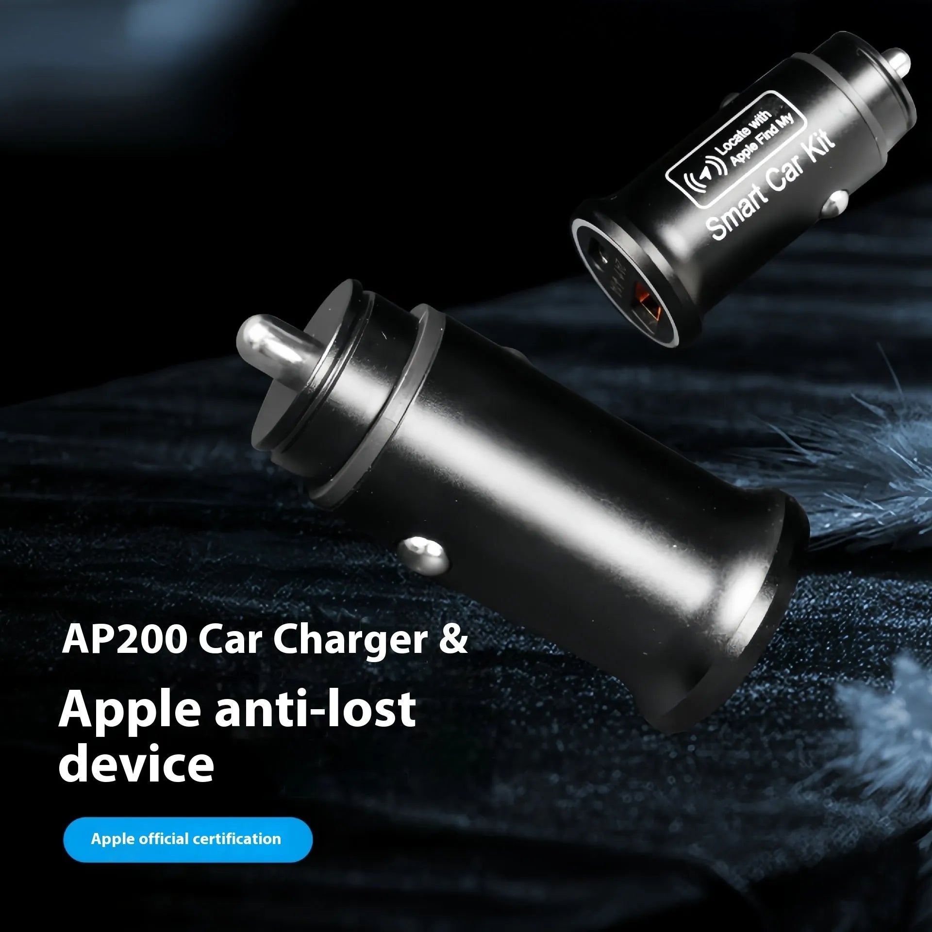 Black car charger GPS vehicle locator made from ABS plastic on a white background.