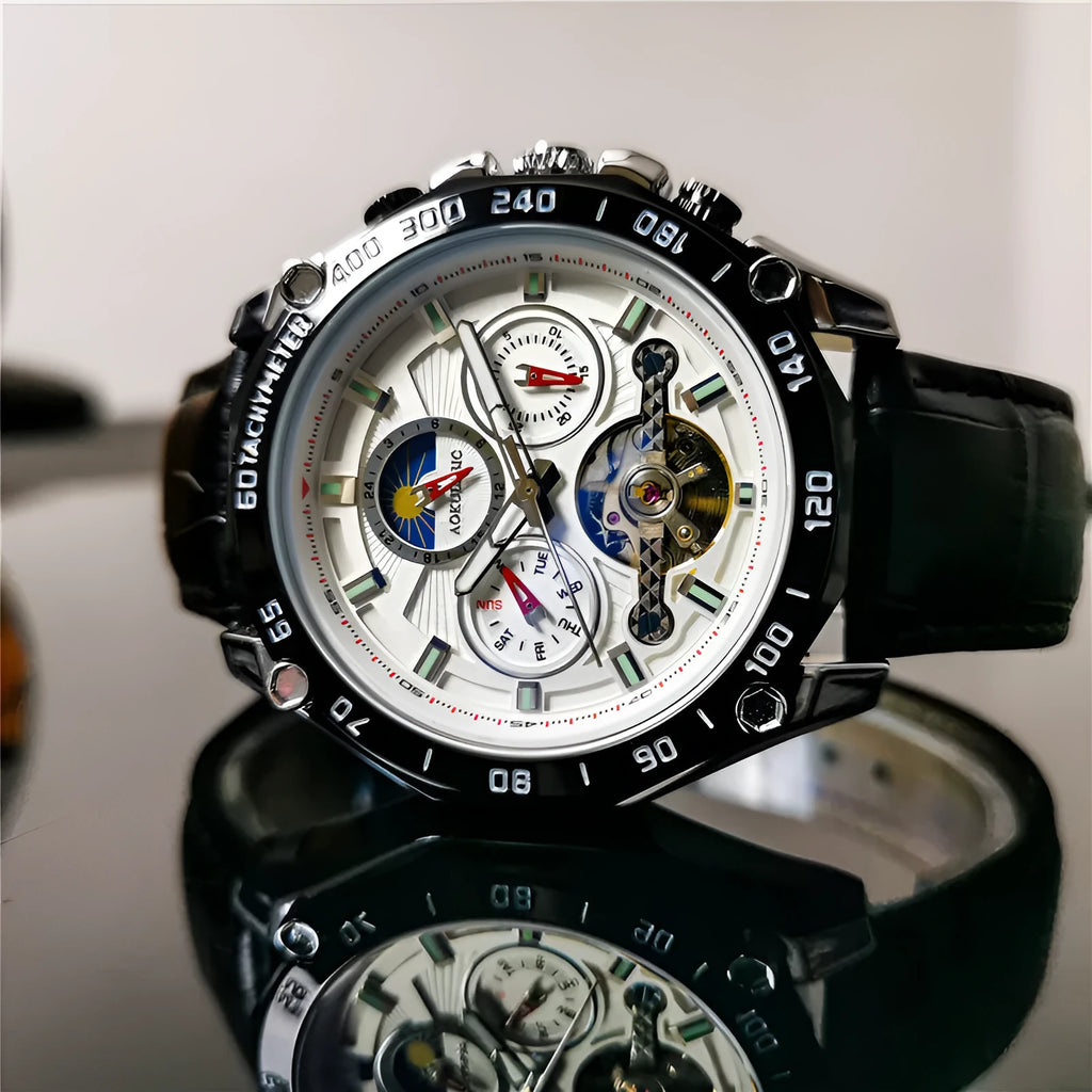 Men's automatic mechanical watch with 12mm thickness in various colour combinations