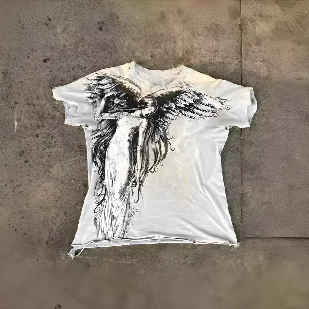 Gothic style men's short sleeve cartoon print top in colour HQ929.