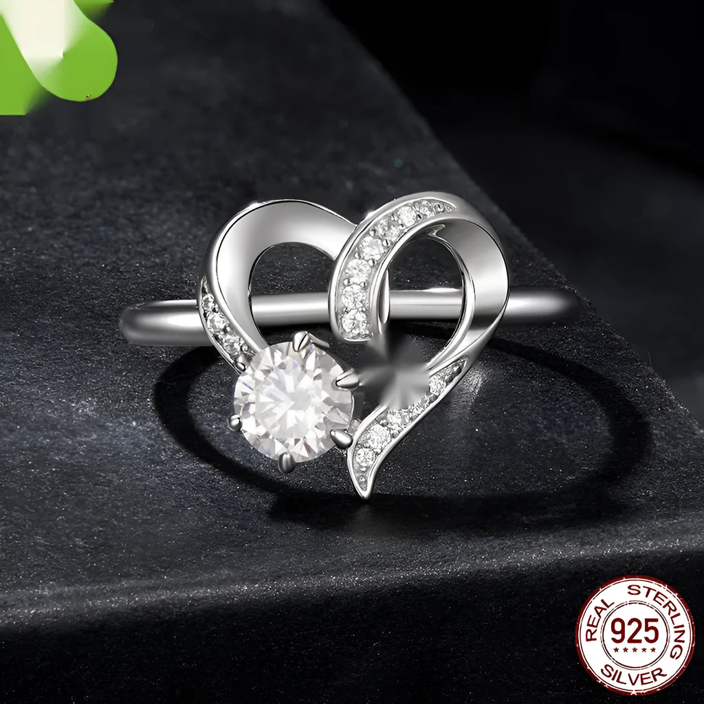 Heart-shaped super flash ring with electroplated finish and 0.5ct colour certificate for women