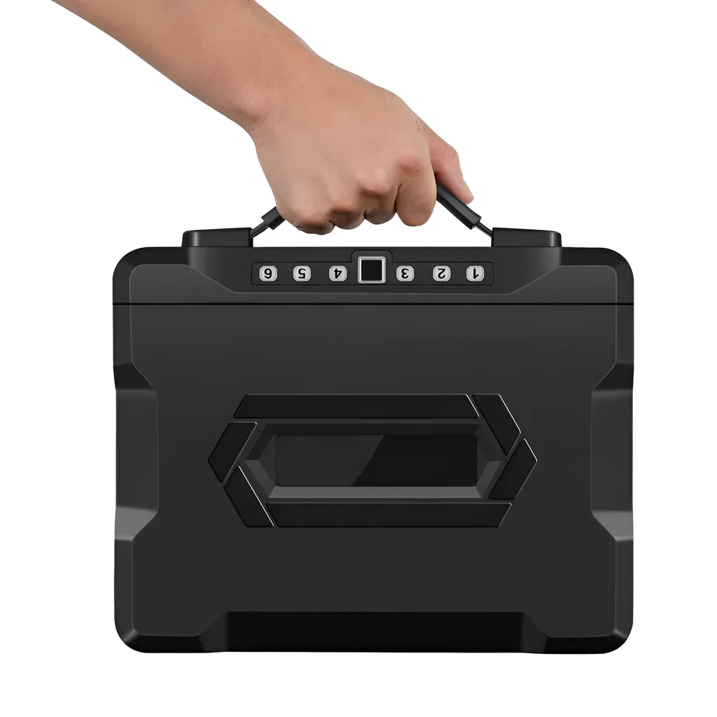 Portable mechanical password safe box in steel construction with combination dial