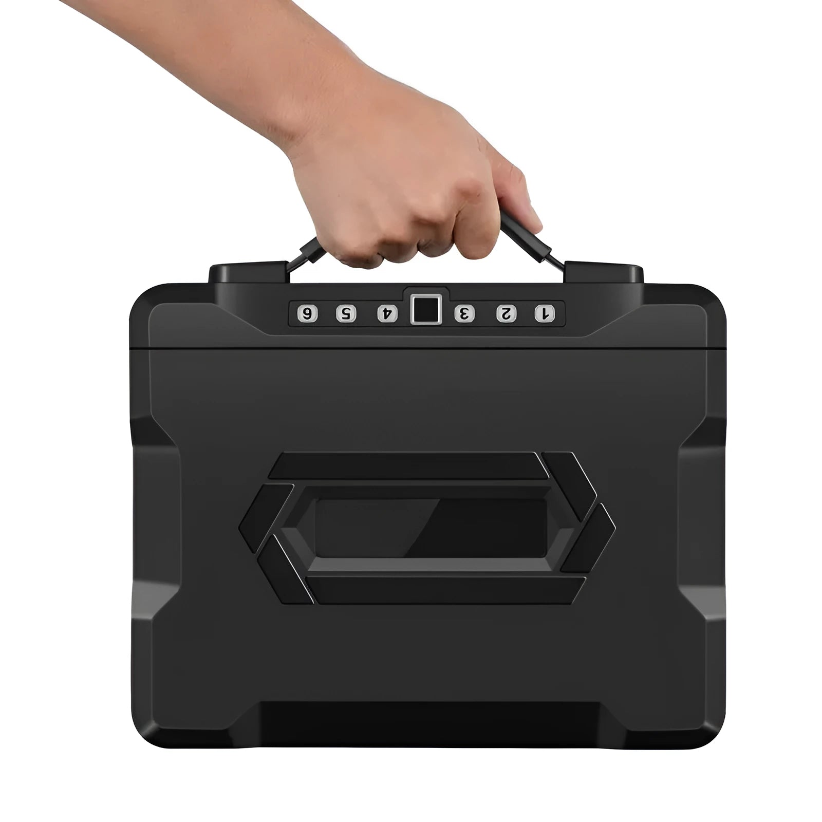 Portable mechanical password safe box in steel construction with combination dial