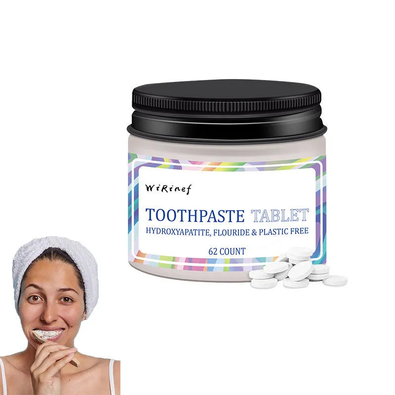 TP19 coloured solid toothpaste tablets in a pack of 62 pieces for portable oral cleaning.