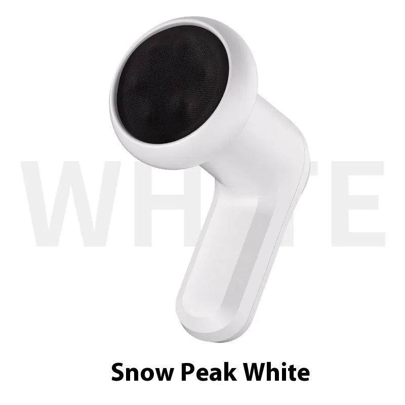 A pink, white and black handheld USB electric massager for neck, back and leg muscles.