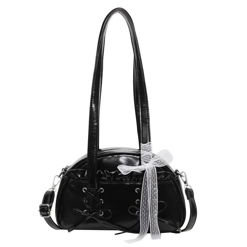 Women's bandage bow shoulder handbag in PU leather with mobile phone compartment