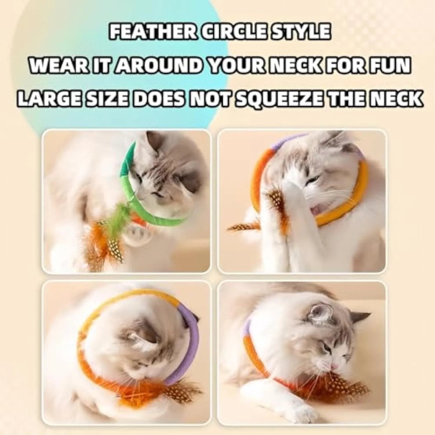 Green circular cotton rope cat toy with feather attachments for chewing and interactive play