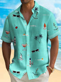 Men's loose fit Hawaiian patterned shirt with digital printing short sleeves