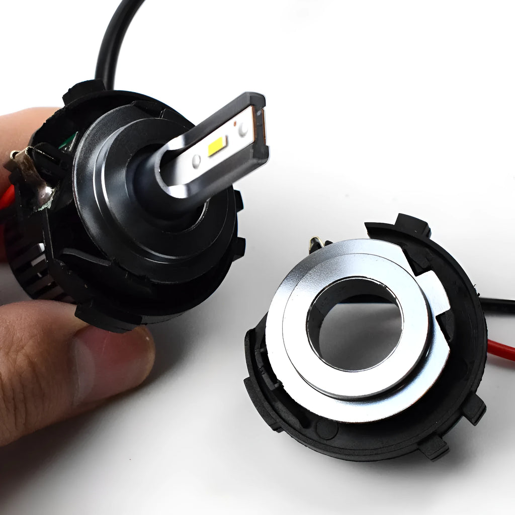 Black H7 LED headlight adapter bracket for Volkswagen Golf Jetta models with copper wiring