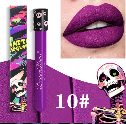 Skull-shaped test tube containing metallic gold lip gloss for Halloween makeup