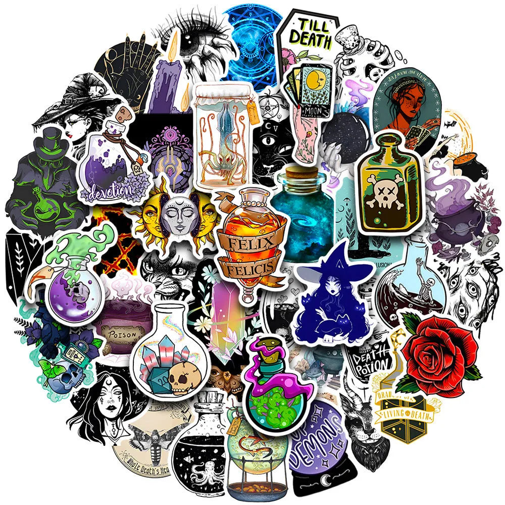 50 PVC waterproof glossy stickers in 3-8 cm sizes for laptops and smooth surfaces