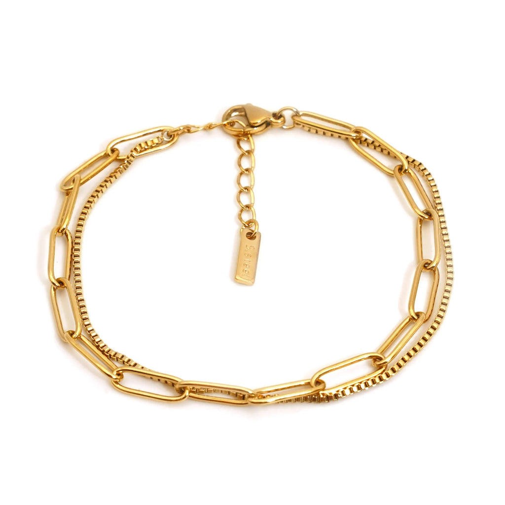 Geometric women's bracelet with twin titanium steel double-layer construction in gold or silver finish