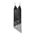 Women's black striped checkered lace leather suspender dress with asymmetrical short skirt and hooded top