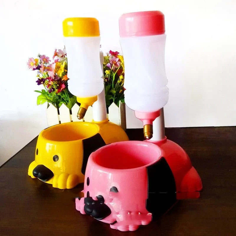 Adjustable rod pet drinking bowl in plastic with height adjustment mechanism