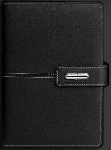 A5 notebook with PU leather cover in one of six colour options, showing wood-free paper inside.