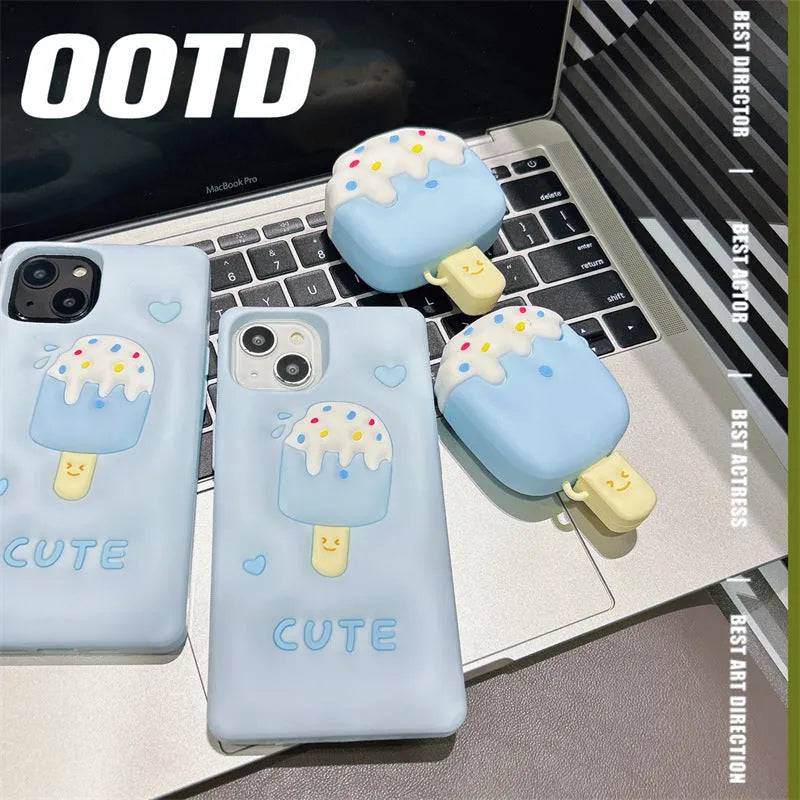 Blue snow strip hook silicone protective cover for Apple AirPods with cartoon lollipop design