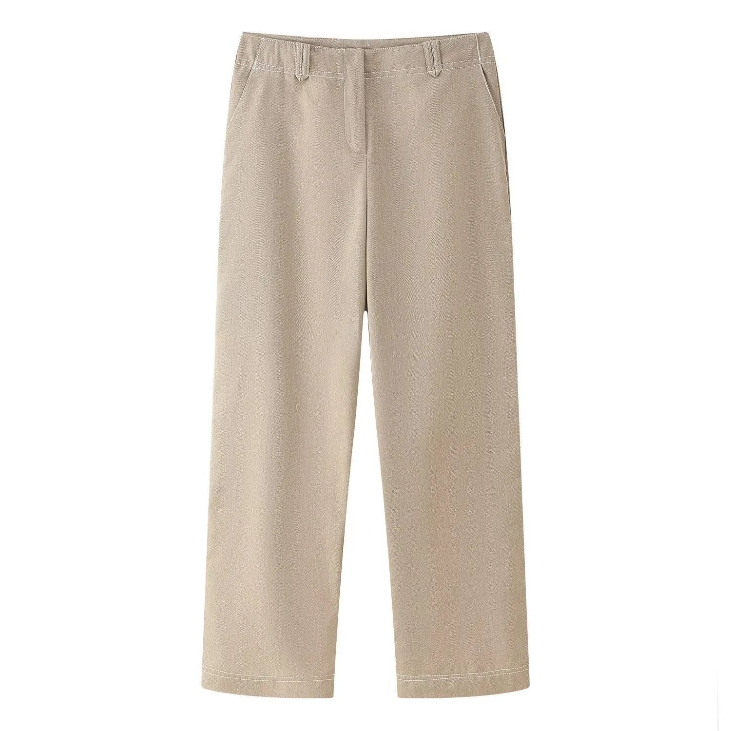 Women's herringbone pattern jacket and trousers suit with 3D embroidery in polyester fabric