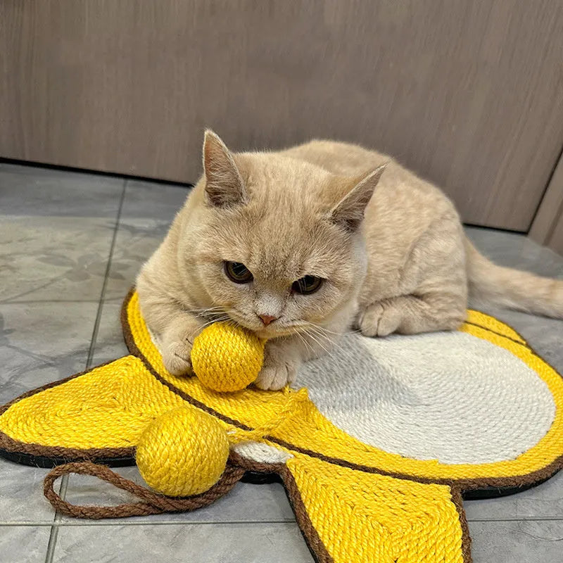 Yellow sisal cat scratching board with corgi design and anti-slip base