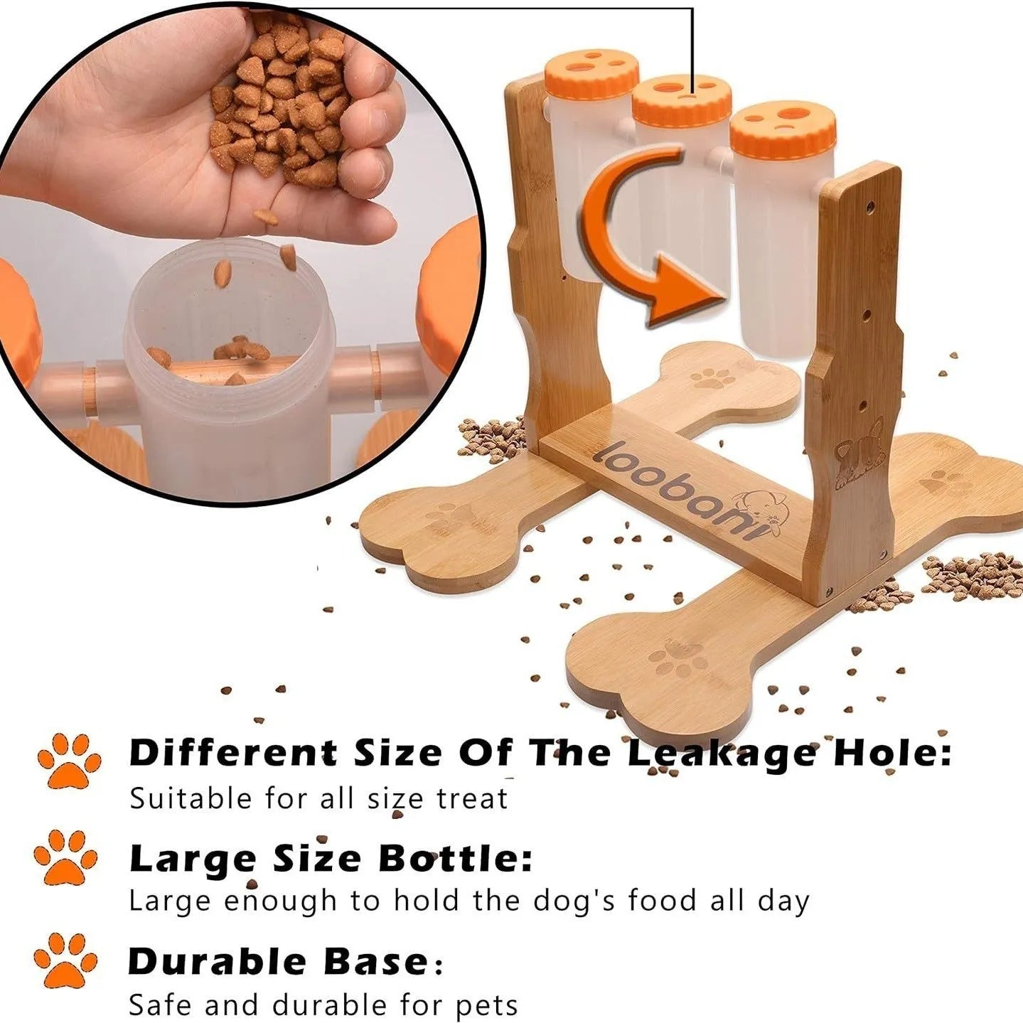 Natural wood colour dog puzzle feeder toy measuring 31cm long by 30cm wide by 20cm high