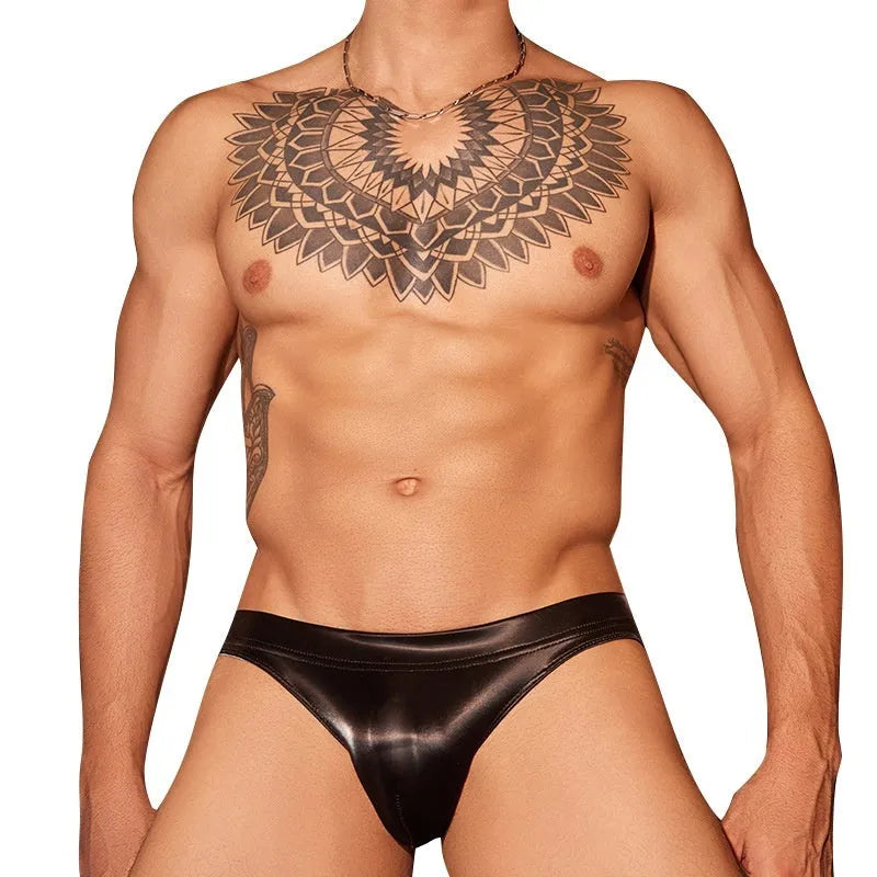 Men's black and white shark skin lace polyester briefs in free size fit