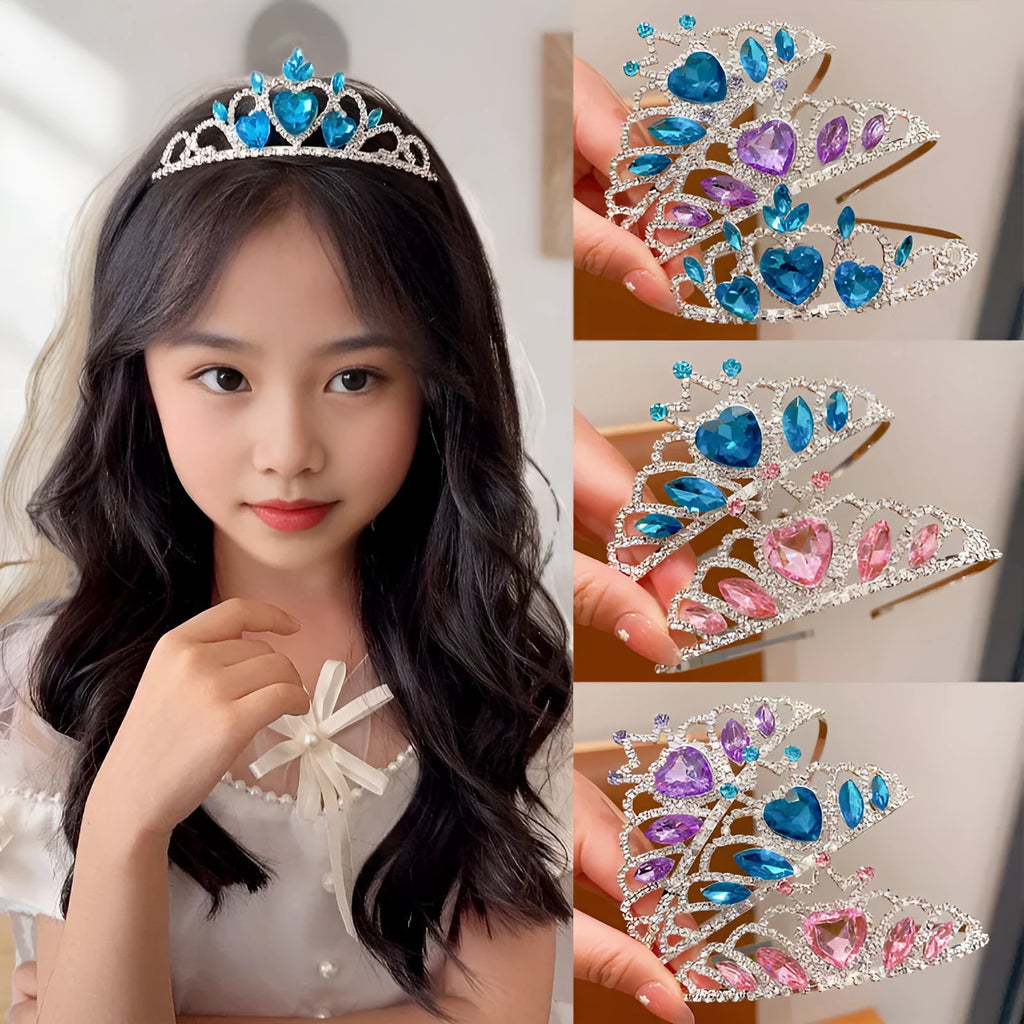 Children's pink crystal crown metal headband hair accessory for princess dress-up.