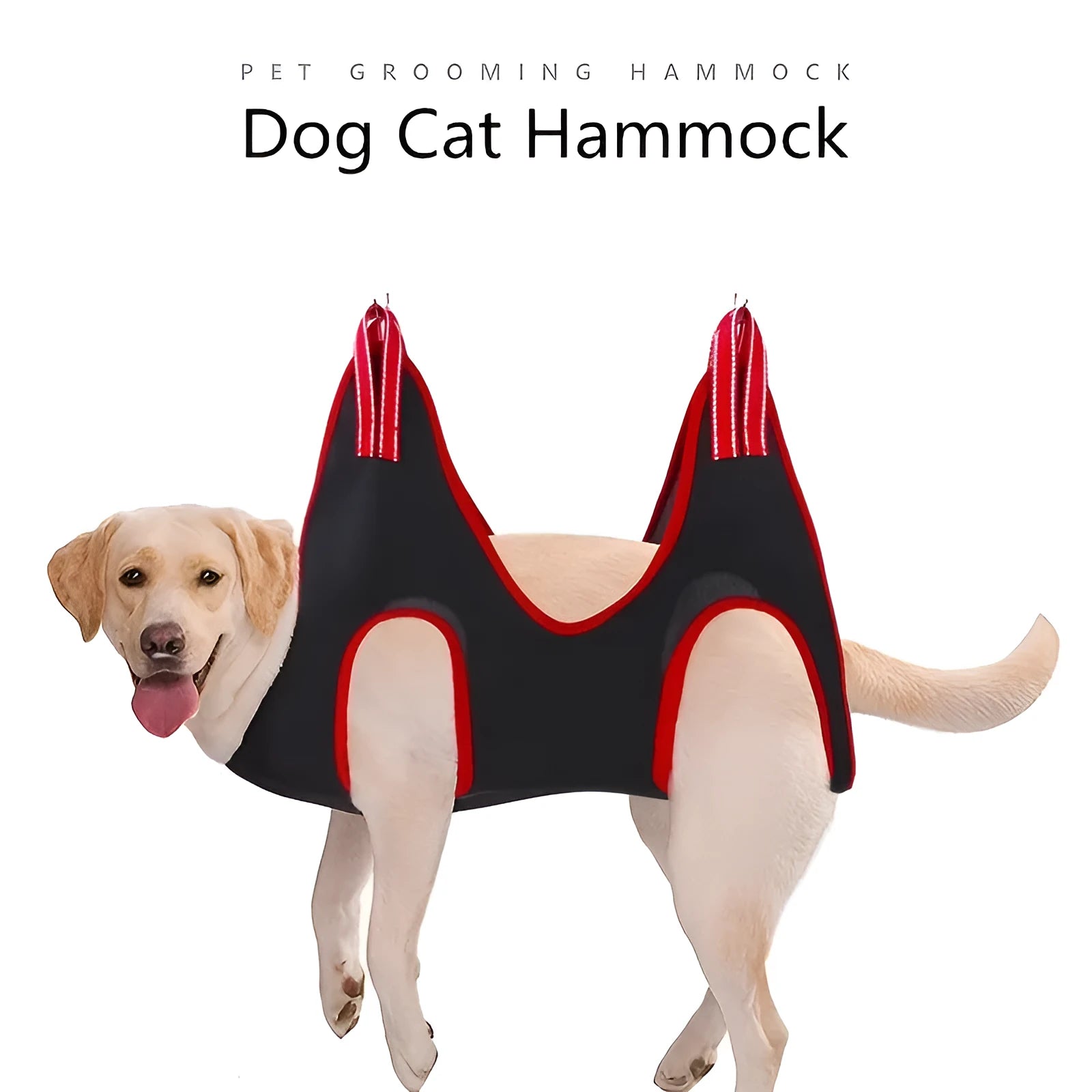 Pet grooming hammock restraint bag suspended for dog nail trimming