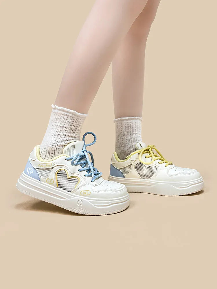 Korean-style children's sneakers with mesh cross straps in Meow Rabbit Sea Salt Cheese colour
