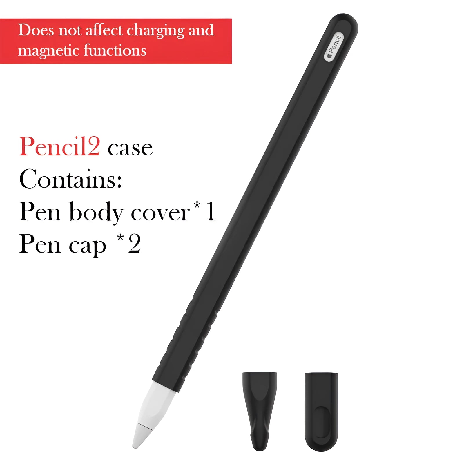 Solid colour TPE silicone pen case compatible with Apple iPad capacitor pen stylus in black.