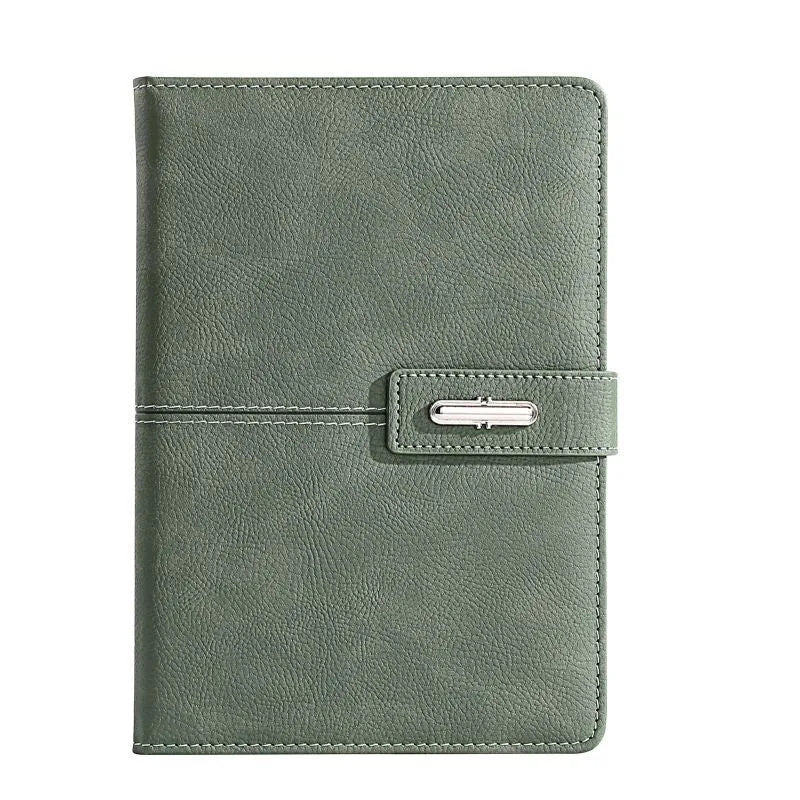 A5 notebook with PU leather cover in one of six colour options, showing wood-free paper inside.