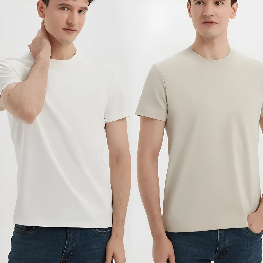 Men's solid colour short sleeve antibacterial quick-dry t-shirt on a hanger.