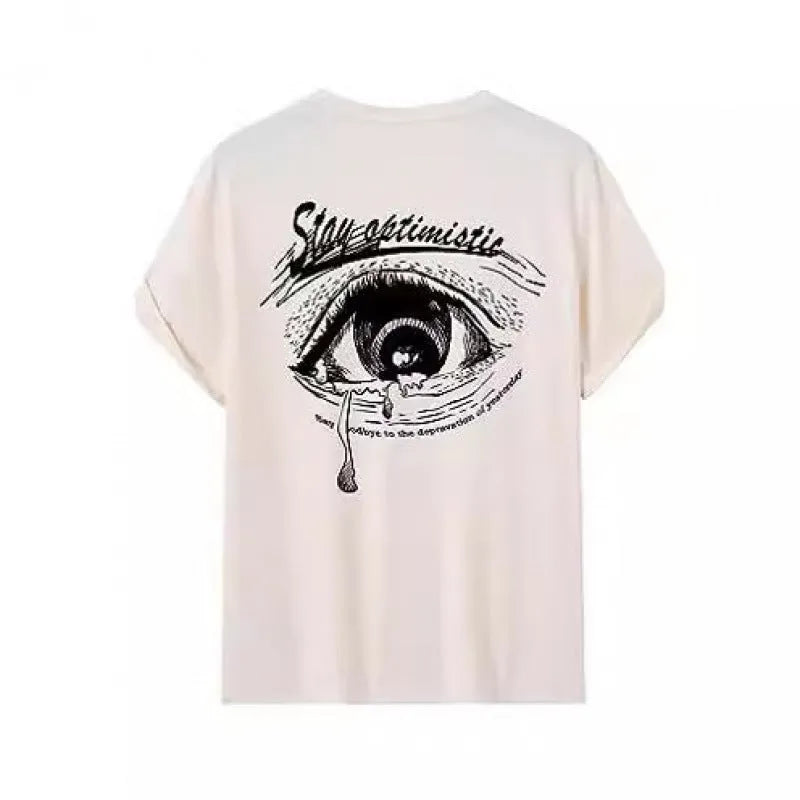 Men's grey printed streetwear short-sleeved sports T-shirt on a hanger.
