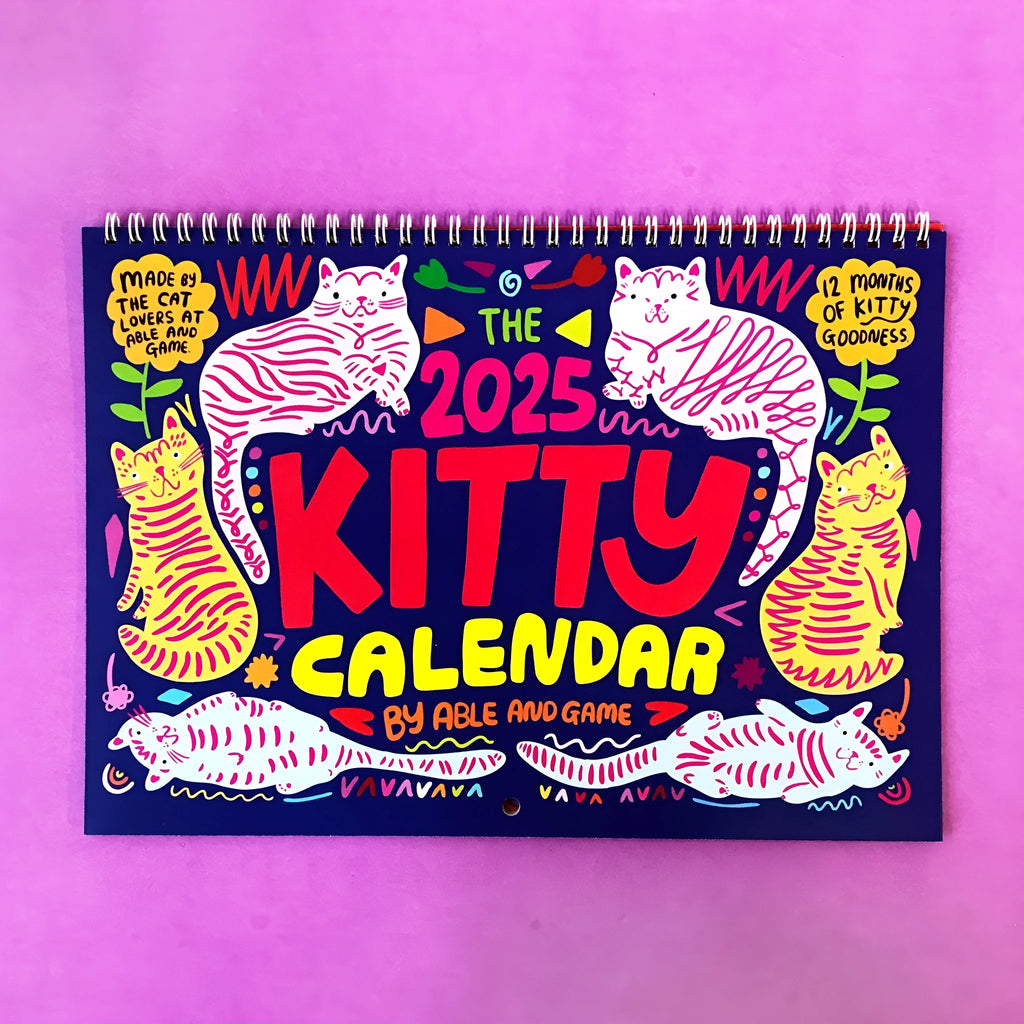 2024 2025 cat calendar wall planner with feline themed monthly pages