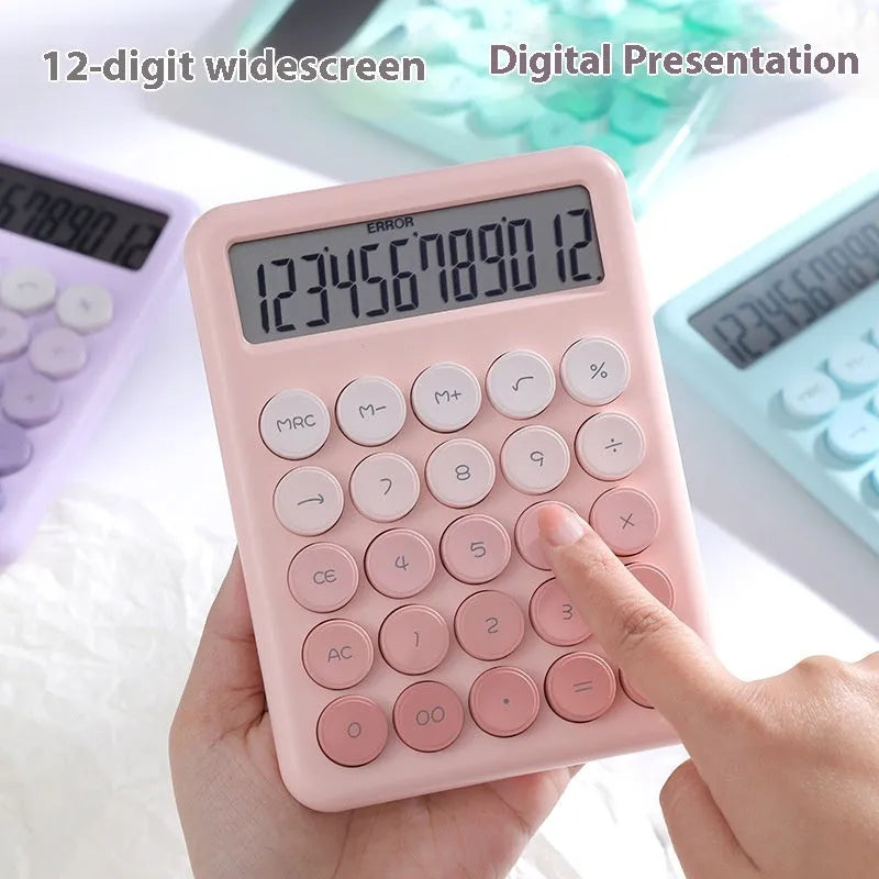 Gradient colour desktop calculator showing four colour options: cherry blossom pink, glacier blue, mint green and violet