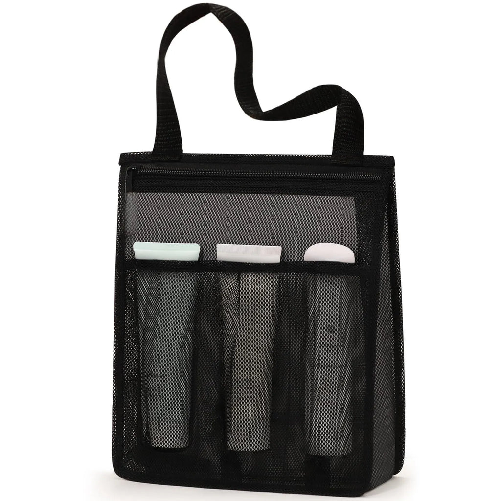Large black swimming gym bag with dry wet separation compartments and mesh beach pocket