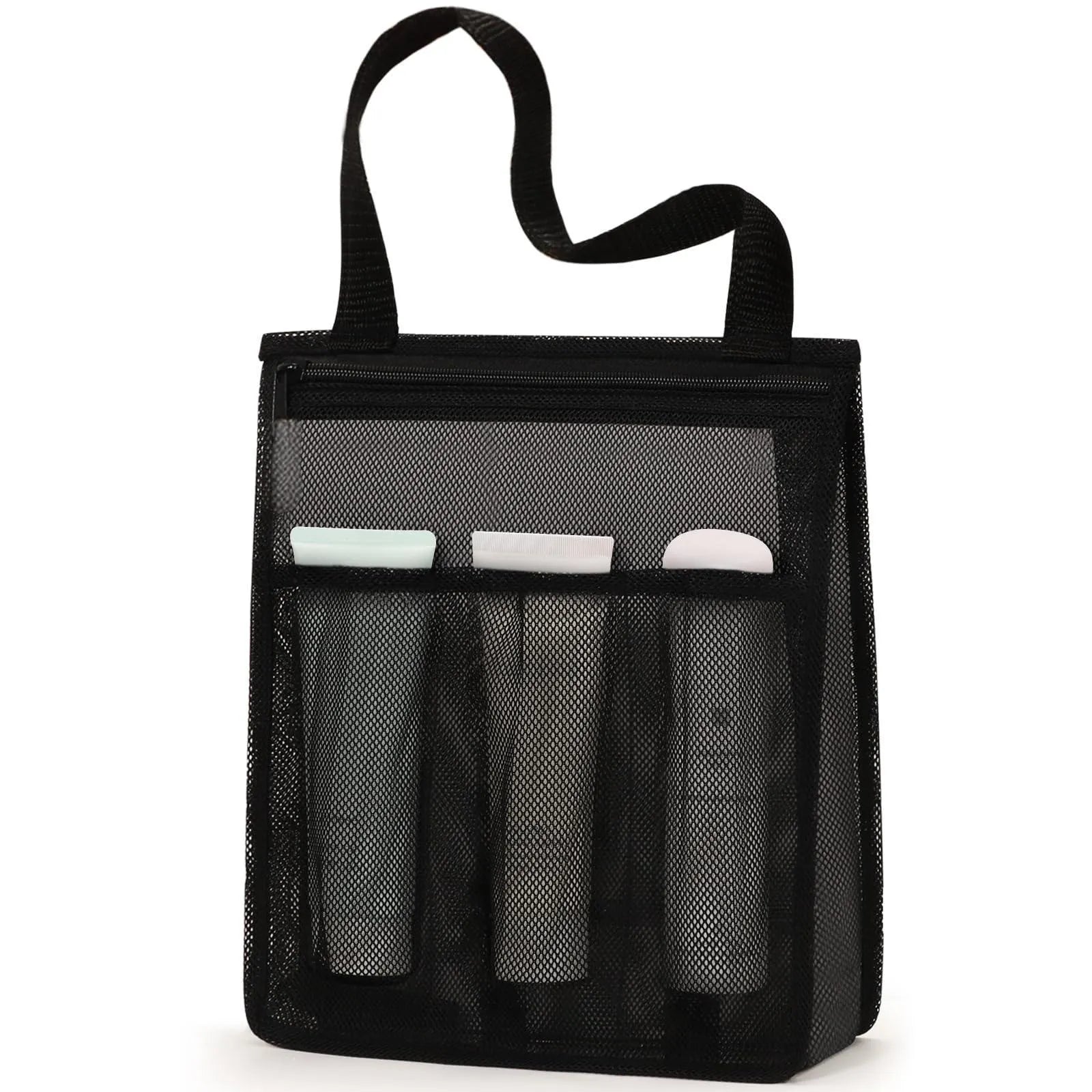 Large black swimming gym bag with dry wet separation compartments and mesh beach pocket