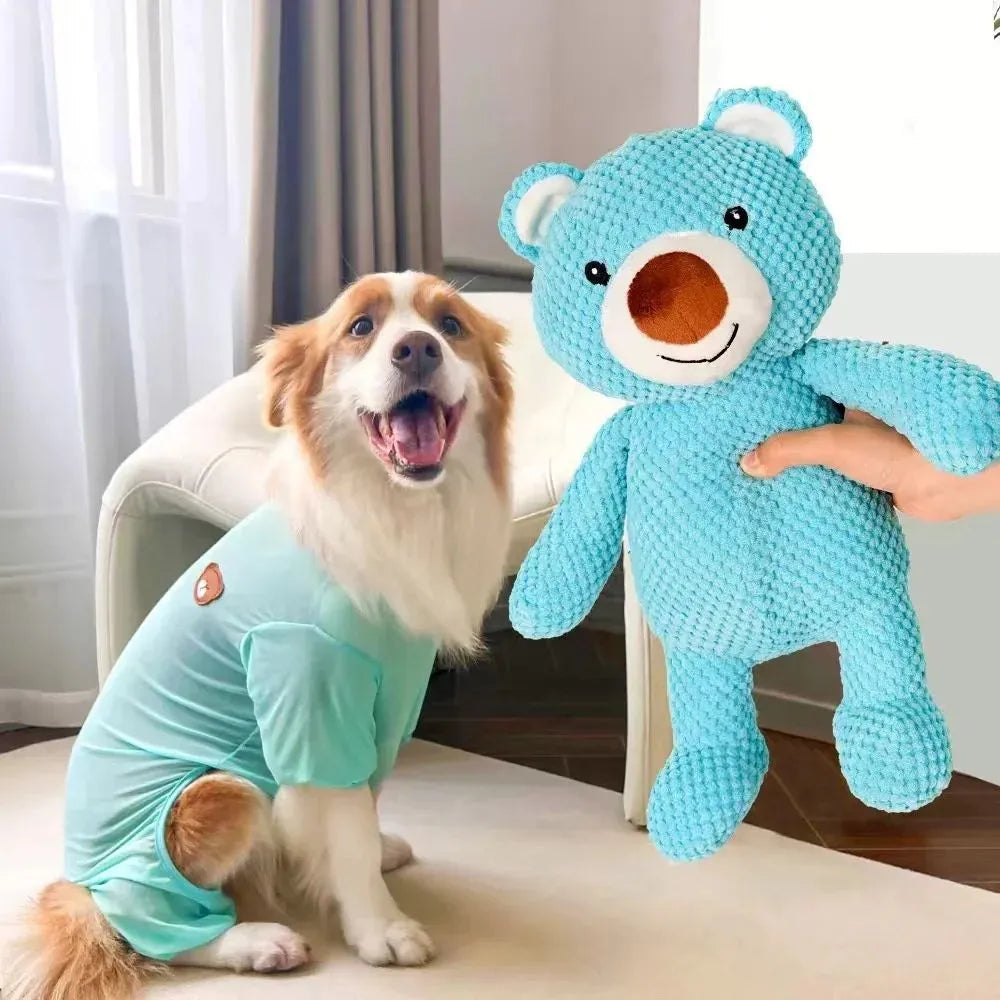 Soft plush squeaky bear dog toy for chewing and molar training, sizes M and L